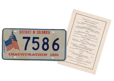 JFK Inauguration: Government Issued License Plate, Presumably Used During Inaugural Events, w/