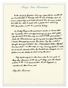 Closest Witness to JFK Assassination, Mary Ann Moorman, Handwritten Signed Essay