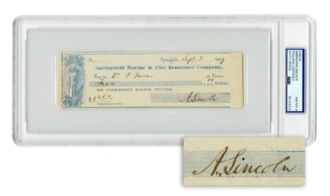 Abraham Lincoln Donates $5 to Springfield’s Catholic Church, PSA NM-MT 8: Historic Check to