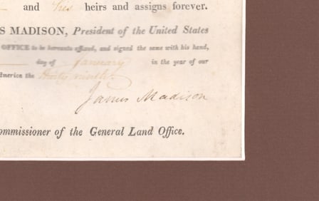 James Madison Signed 1815 Military Land Grant