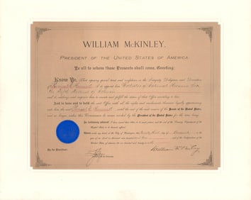 William McKinley 1901 Tax Collector Appointment Illinois Fifth District