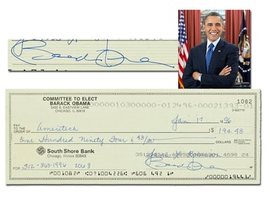 Barack Obama Fine Signed Bank Check