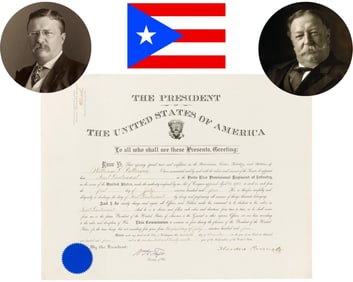 T. Roosevelt & W. Taft Signed Document First Time Puerto Ricans Would Serve in US Army!
