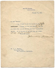 Teddy Roosevelt as President Hand Annotated Letter