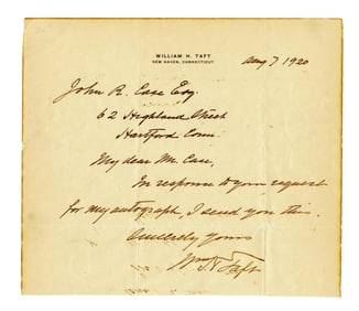 William H. Taft ALS Responding to Autograph Request