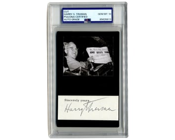 Harry Truman PSA Gem Mint 10 Signature "Dewey Defeats Truman" Display