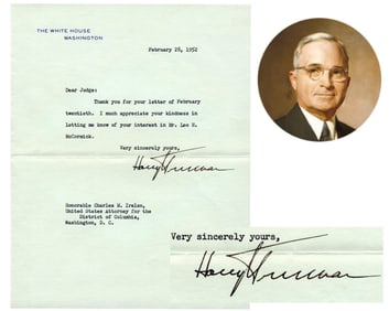 Harry Truman Signed Letter to US Attorney for DC!