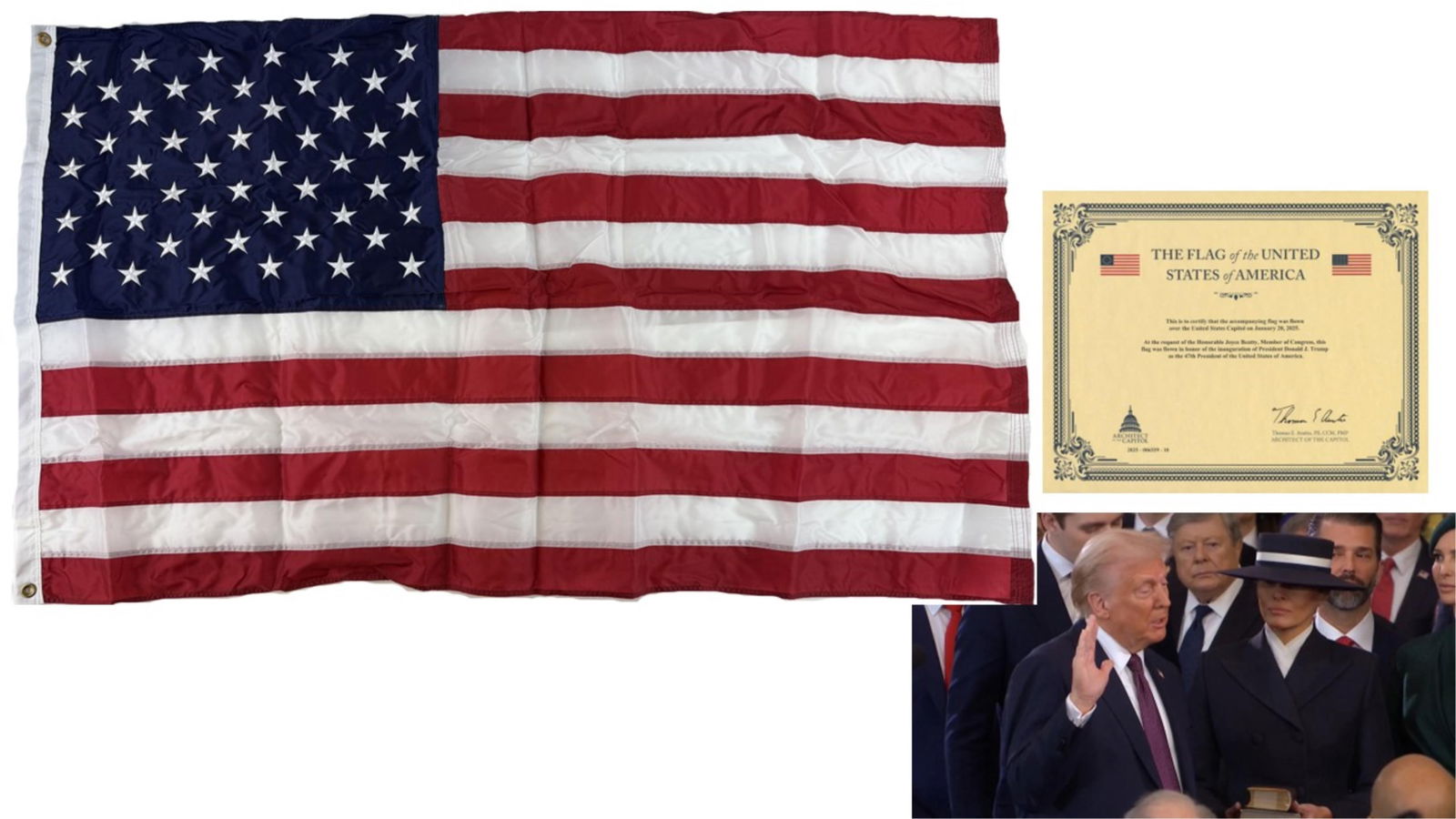 Donald Trump January 20, 2025 Inauguration Flag Flown Over the US Capital w/ Serial Numbered COA (1 of 4)