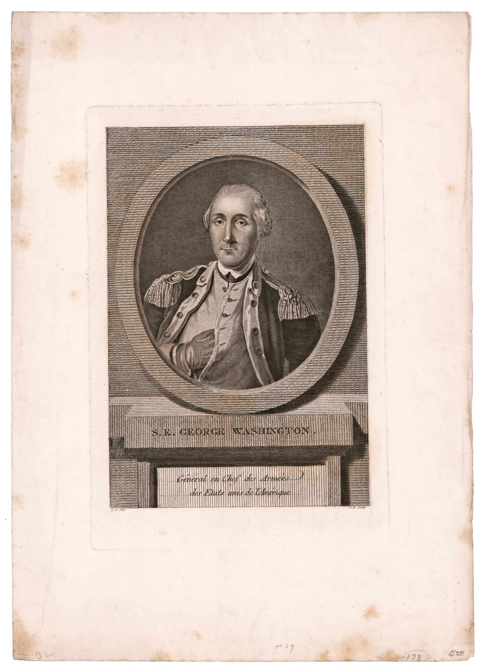 Early French Engraving of George Washington as General in Chief of the American Army (1 of 2)