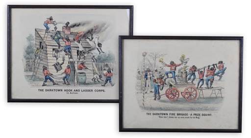 Framed Pair of Antique Currier & Ives Darktown Prints