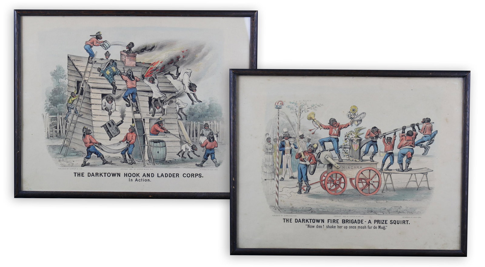 Framed Pair of Antique Currier & Ives Darktown Prints (1 of 4)
