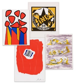 (4) Modern Art Lithographs, All Plate Signed: Calder, Moore, Motherwell, & Indiana!