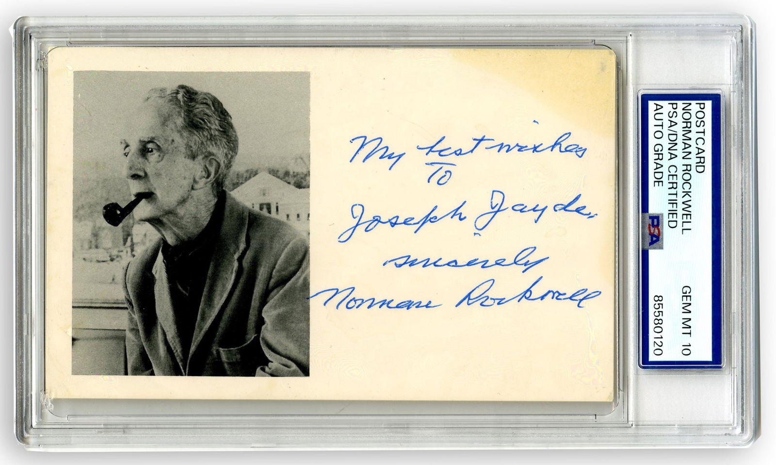 Norman Rockwell, PSA GEM MT 10, Signed Note on Postcard: Norman Rockwelln.d., n.p.Norman Rockwell, PSA GEM MT 10, Signed Note on PostcardANSNorman Rockwell (1894-1978). Autographed Note Signed "Norman Rockwell" in blue ink, on a postcard with the artist's p