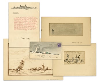 Hendrik W. Van Loon 4pc. Archive: TLS & (3) Original Drawings!