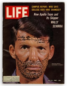 Walt Cunningham's Artwork & Signature on Life Magazine Cover, Pre-Cert Zarelli, Apollo 7