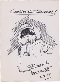 Alan Bean Signed "Cosmic Journey" Sketch "Apollo XII 2-7-99"