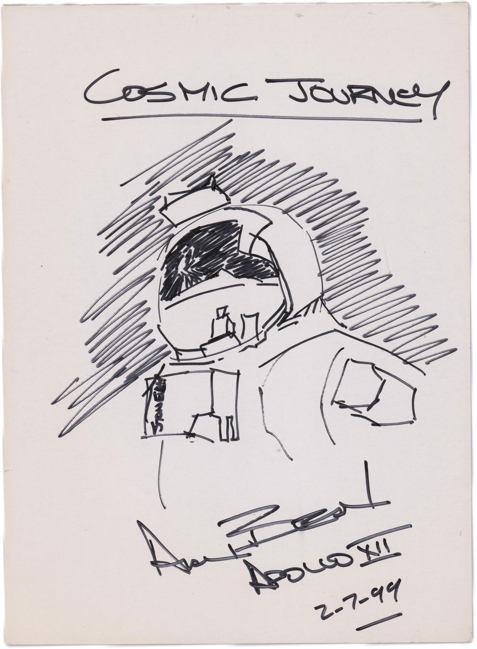 Alan Bean Signed "Cosmic Journey" Sketch "Apollo XII 2-7-99" (1 of 2)