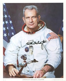 Deke Slayton Signed Photo in Spacesuit with Gemini Model Apollo 17