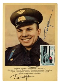 Yuri Gagarin Signed 5th Anniversary Of 1st Human Space Flight Soviet Postcard