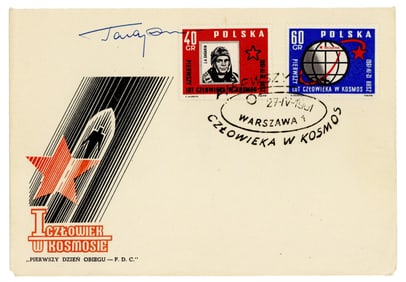 Yuri Gagarin Signed Polish FDC Dated 2 Weeks After 1st Human Space Flight