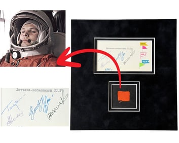 Yuri Gagarin Worn Vostok 1 Spacesuit & Postcard Signed by Gagarin & 4 Historic Cosmonauts,