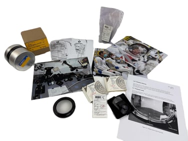 NASA Photography Equipment Grouping: Shuttle Mount Assy, Fresnel Lens, Bumper Ring, Filter & Film