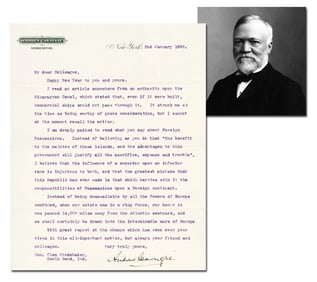 Andrew Carnegie TLS Re: the Nicaraguan Canal, "I believe that the influence of a superior upon an