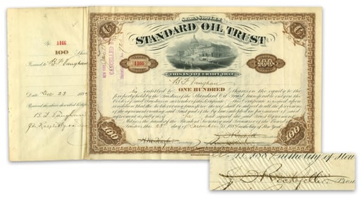 J. D. Rockefeller & Henry Flagler Signed Standard Oil Trust Stock Certificate, 1884