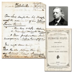 Henry Ward Beecher 8pp Handwritten Notes on 1st Sermon After Reveal of Free Love Hypocrisy