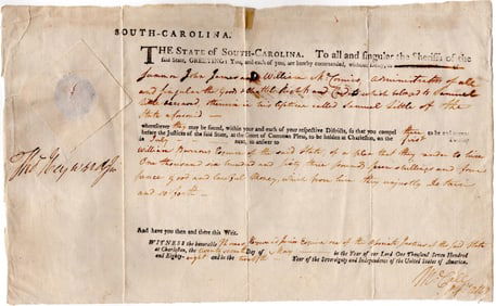 Declaration Signer Thomas Heyward Jr. Signs Summons Just After South Carolina Ratifies Constitution