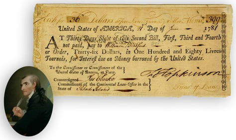 Francis Hopkinson While Judge for the Admiralty Court of Pennsylvania Signed 1781 Treasury Note