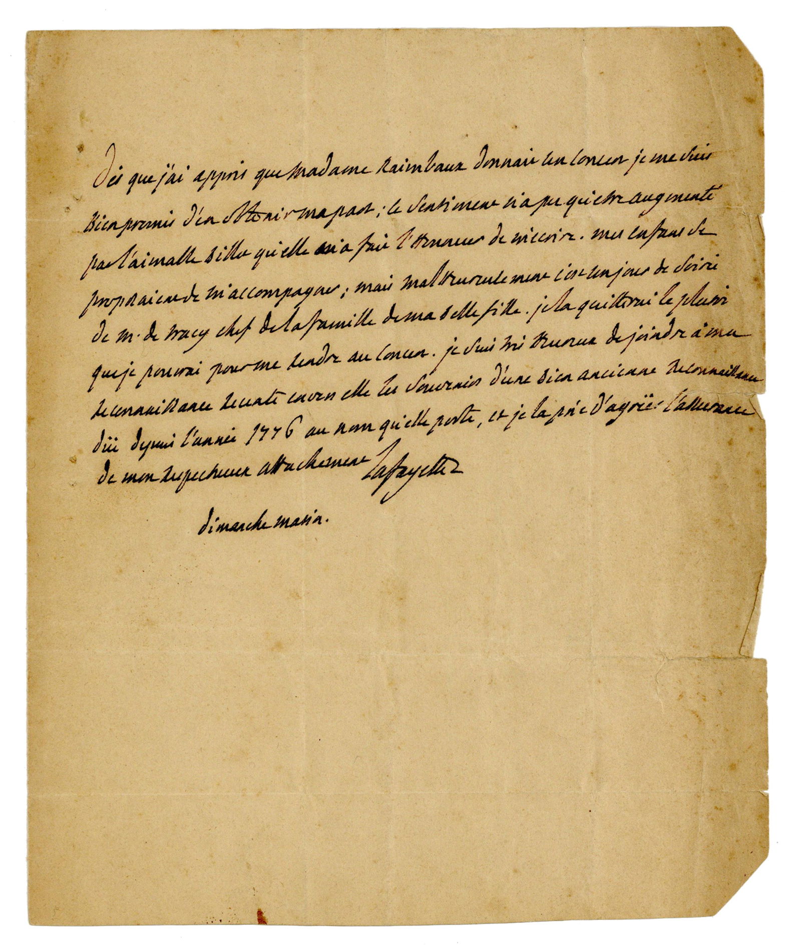 Marquis de Lafayette ALS Re: 1776 - Almost Certainly the American Revolution - Plus Enlightenment (1 of 2)