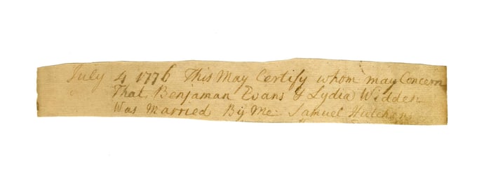 Rare July 4, 1776 Dated Document, An Independence Day Wedding! Marriage Record of Rev War Patriot