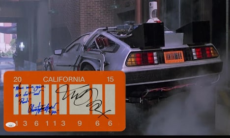 Back To The Future License Plate Signed By Michael J. Fox & Chris Lloyd, JSA Certified