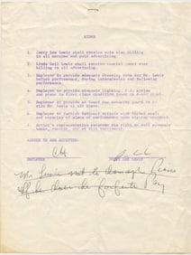 Hard Playing Jerry Lee Lewis "not to damage piano" Signed Contract Rider