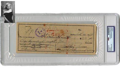Marilyn Monroe Signed & Engrossed 1950 Check to Hair Stylist PSA Encapsulated
