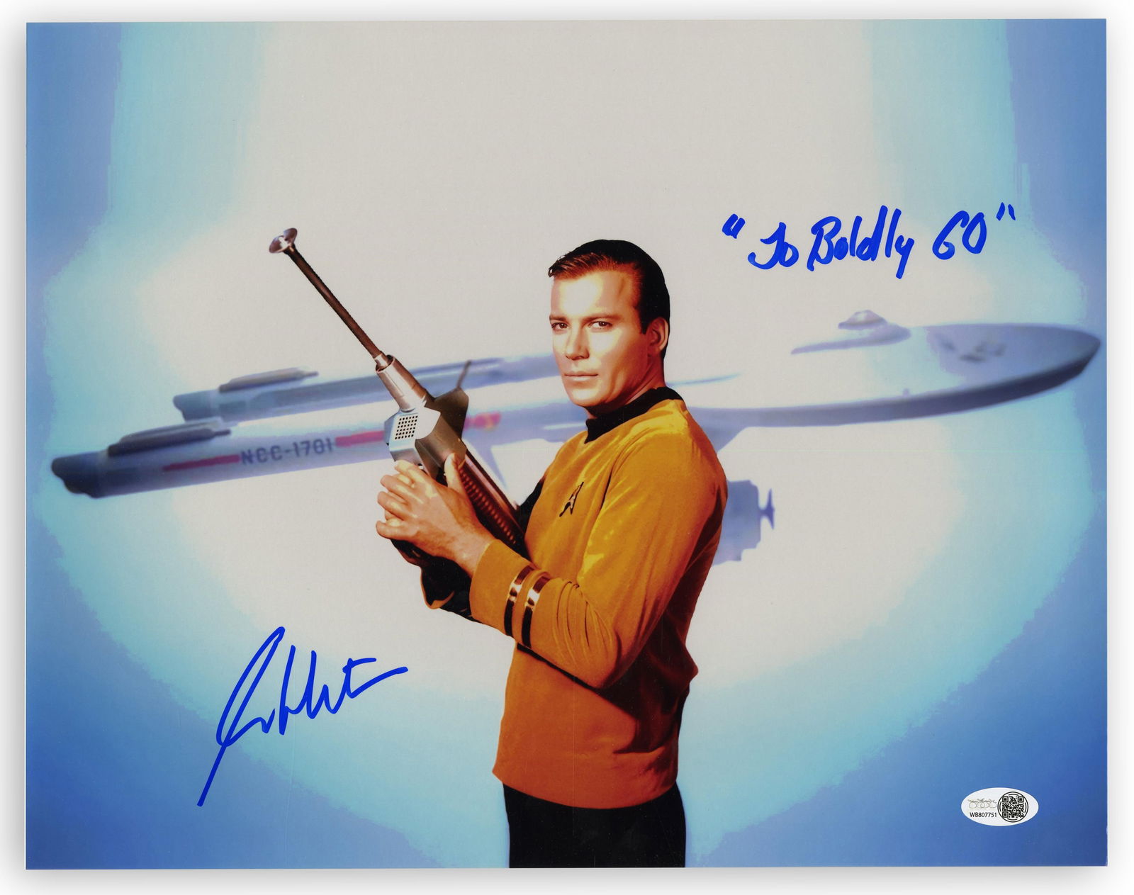William Shatner Iconic Star Trek Quote "To Boldy Go" on Oversized Photo (1 of 2)