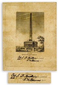 Donation Receipt for The Washington Monument, with Plate Etching, Rare!