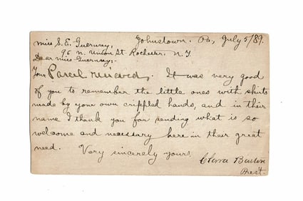 Clara Barton, Founder of the Red Cross, Signed Letter: "It was very good of you to remember the