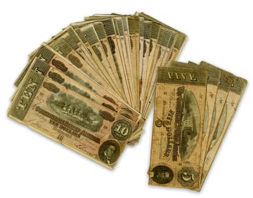 39 Confederate States of America Bank Notes, 1864 War-Dated $5 & $10 Denominations