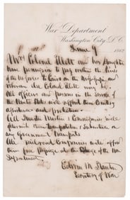 Stanton Gives Wartime Pass to Wife & Daughter to Reach Wounded Colonel; By the End of the Month,