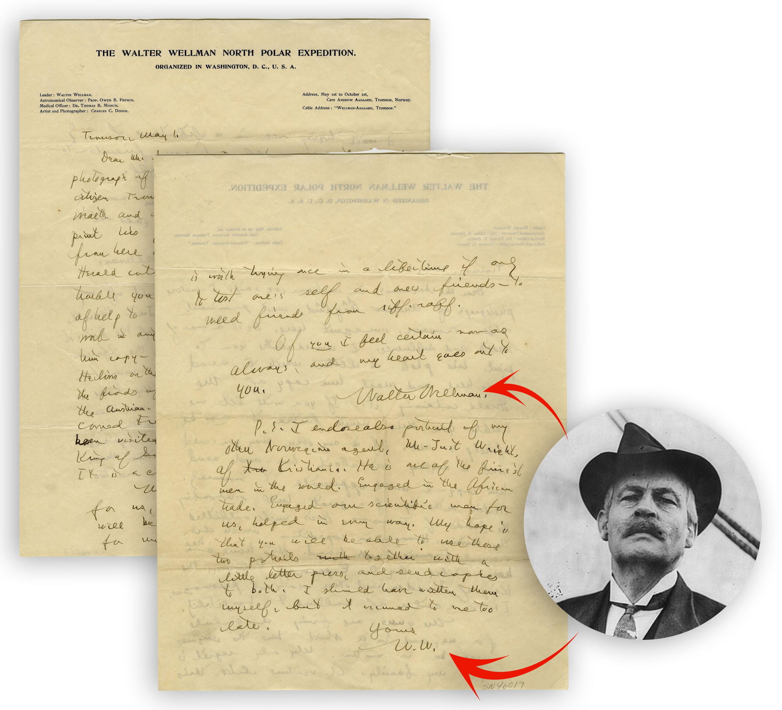 Walter Wellman ALS on North Pole Exhibition: "My only regret is for my family" (1 of 2)