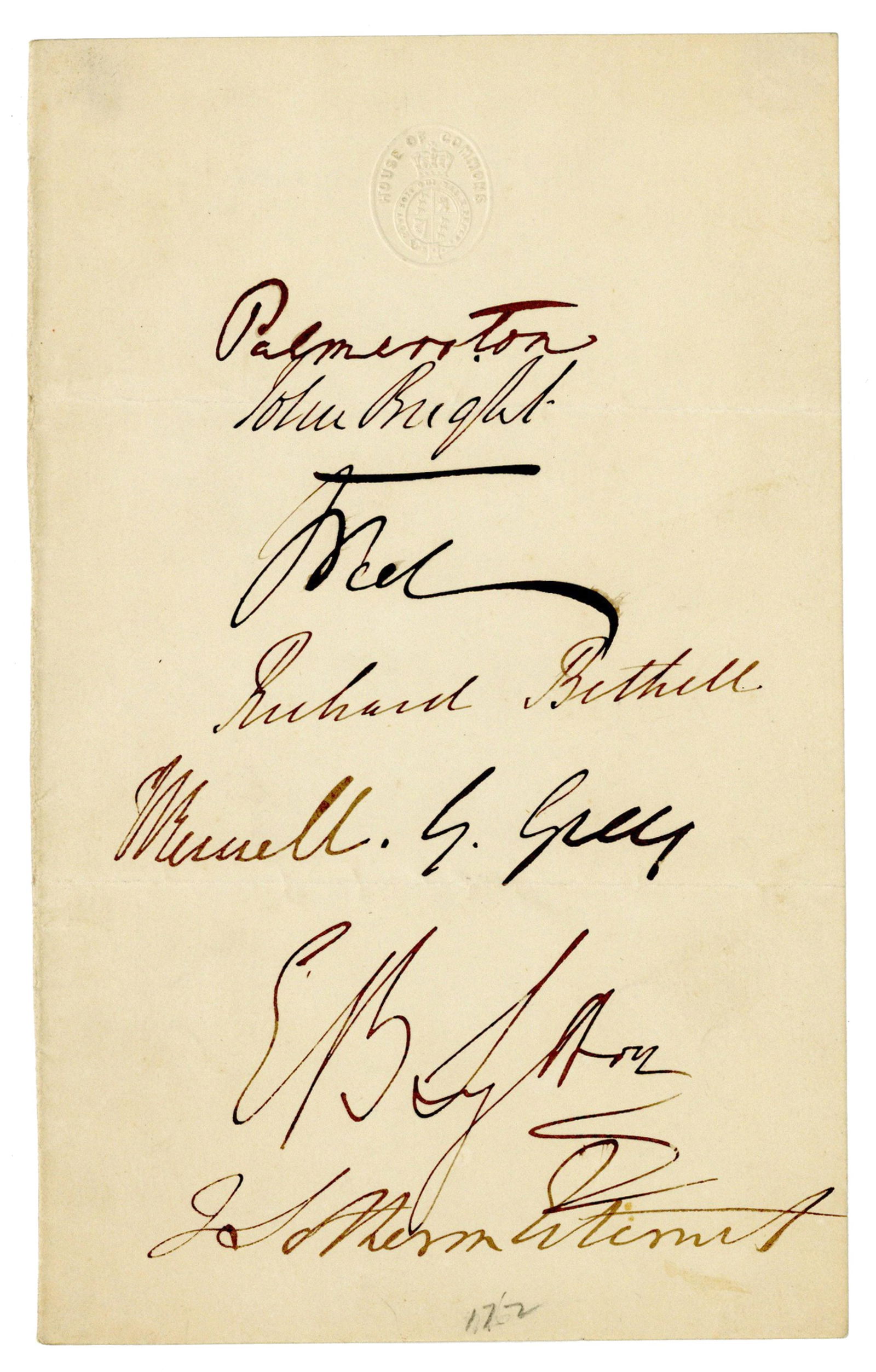 (7) 19th C. British Political Autographs Incl. Lord Palmerston (1 of 3)