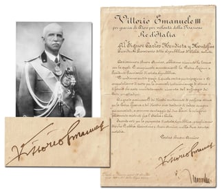 Mussolini and V. Emmanuel Rare Dual Signed Letter of State to Cuba, Seeds of Fascism and Communism