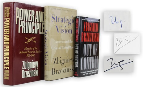 Three Signed Books by Zbigniew Brzezinski: "Power and Principle," "Strategic Vision" & "Out of