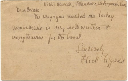F. Scott Fitzgerald Fabulous ANS while Writing "The Great Gatsby" Praising a Young Author!