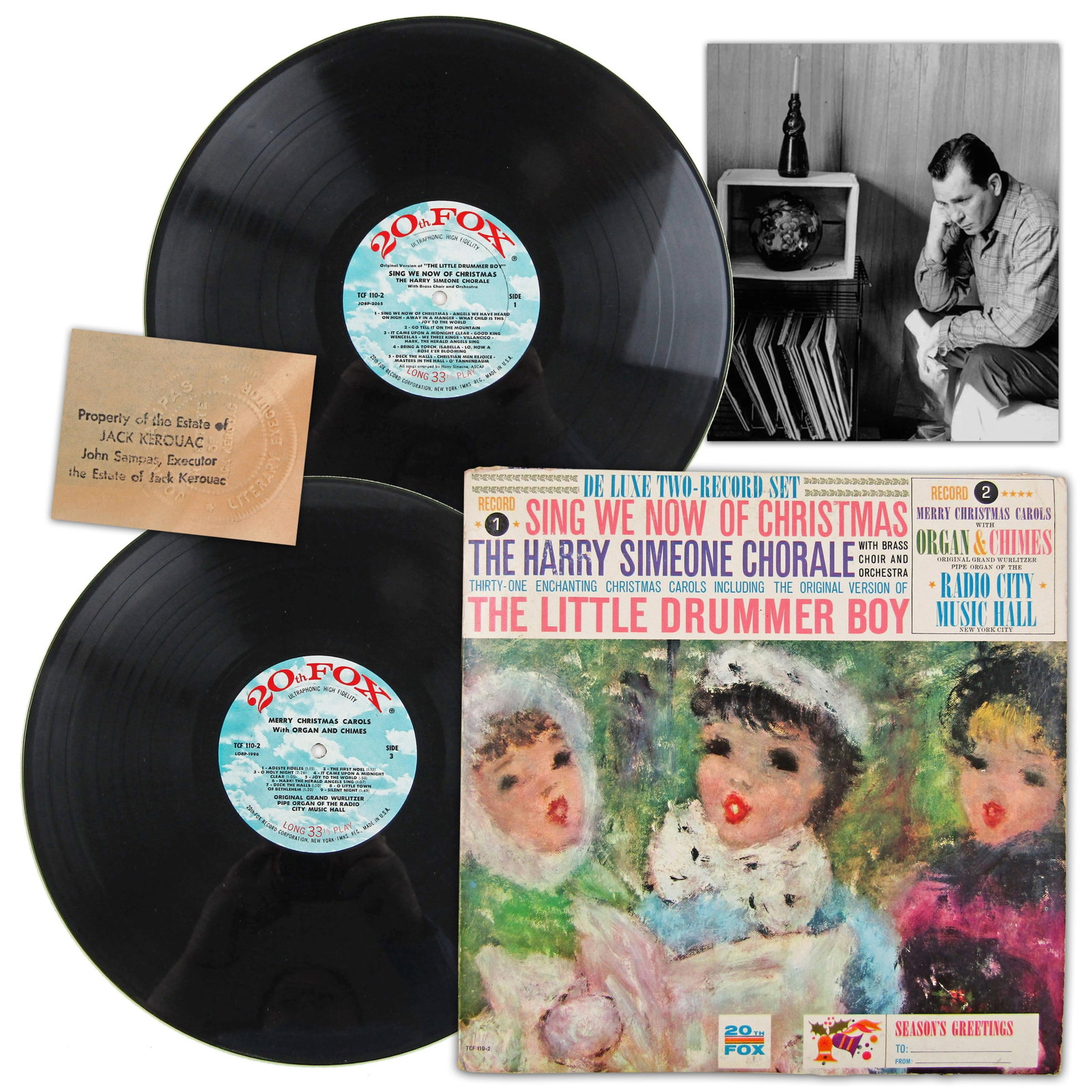 Jack Kerouac's Beloved & Well-Used Christmas Records! From His Estate: Jack Kerouac n.p., n.d. Jack Kerouac's Beloved & Well-Used Christmas Records! From His Estate Phonographic Records Two vintage Christmas phonographic records personally owned by Beatnik writer Jack Ke