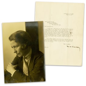 Edna St. Vincent Millay Signed Portrait & TLS to Publicity Director Recalling Photo for Publication