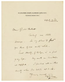 H.G. Wells ALS Mentioning Boyhood Rambles At Uppark - An Important Source Of Literary Inspiration