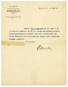 Scarce TLS From Psychiatrist E. Bleuler, Originator of Terms “Schizophrenia” and “